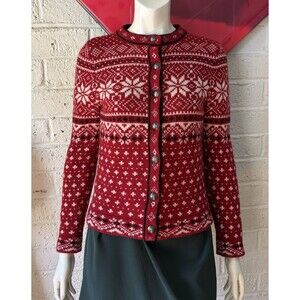 Vintage 80s LL Bean Womens Size XS Cardigan Sweater Nordic Fair Wool Winter